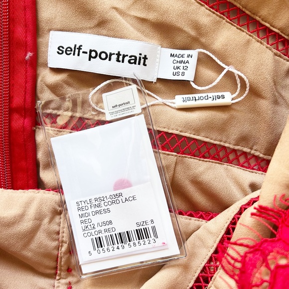 Self Portrait Fine Cord Lace Midi Dress in Red | 8 NWT - Picture 8 of 9